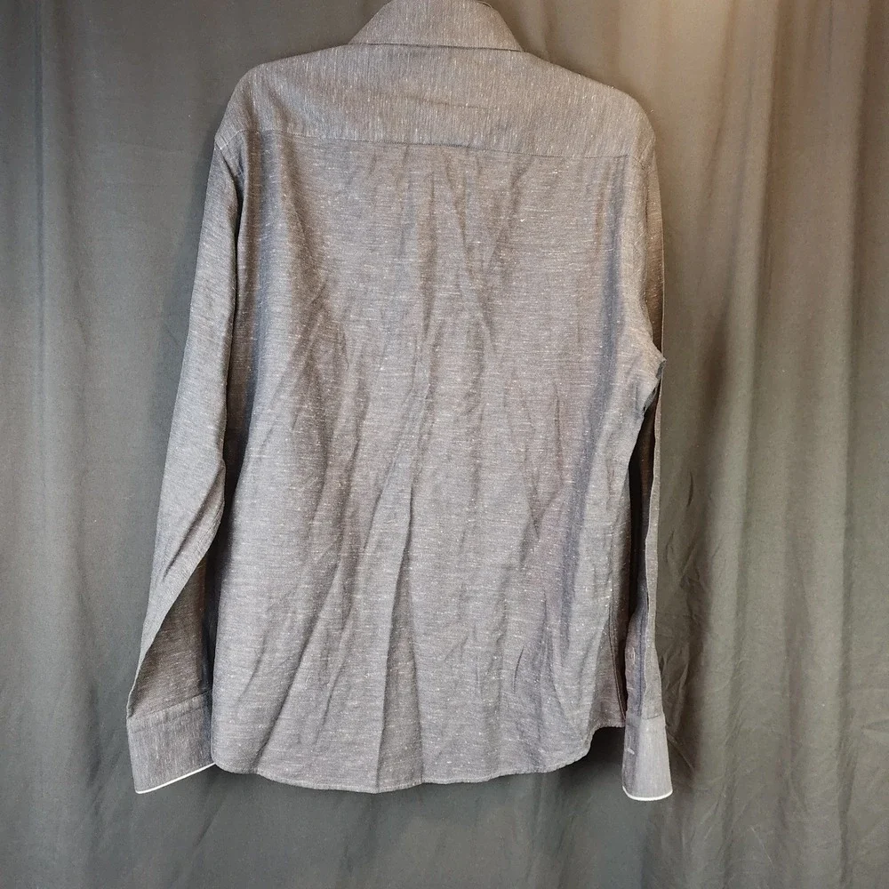 STONE ROSE Mens Button Down Shirt Textured Speckled Dark Gray Long Sleeve Size S